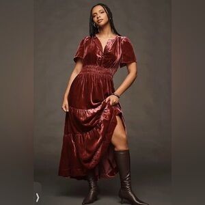 Anthropologie Red Velvet Somerset Maxi Dress